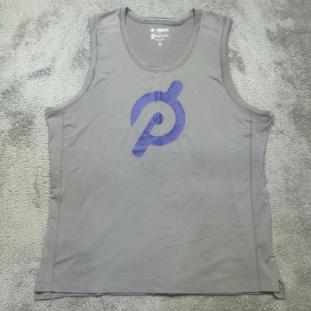 Peloton x Fourlaps Mens 2XL Gray Performance Tank Top Cycling Activewear Gym EUC